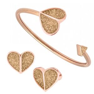 KATE SPADE • Rose Gold Heritage Heart Gold Glitter Heart Earrings Bracelet Set